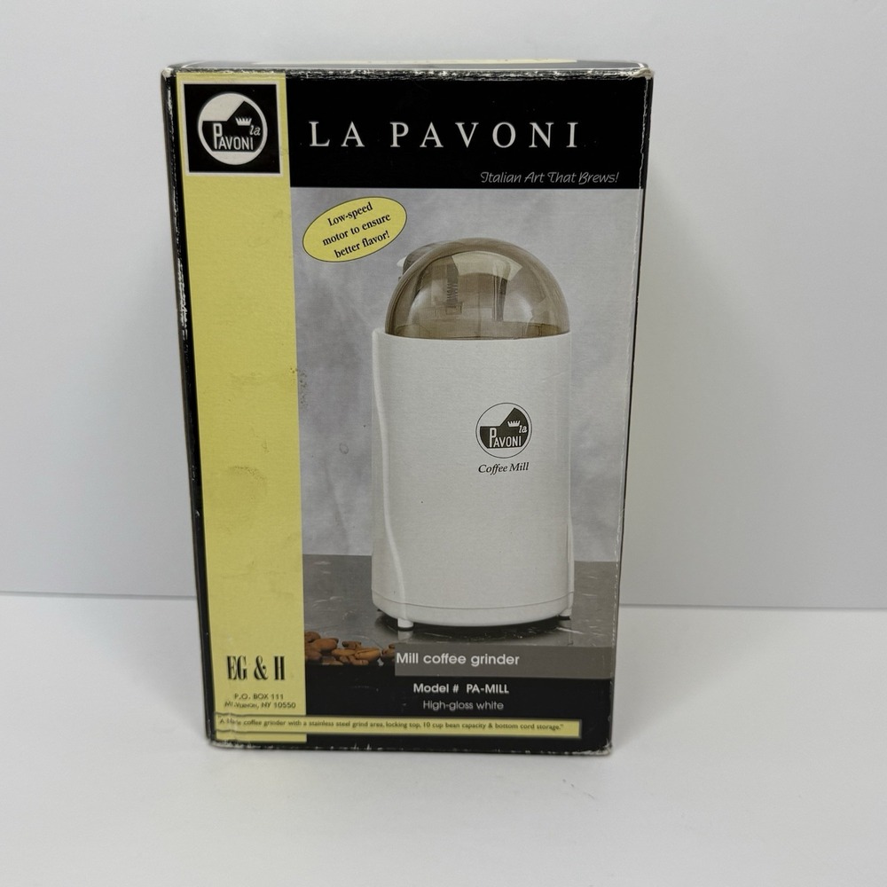 La Pavoni High Gloss White Electric Mill Coffee‎ Grinder Model PA-MILL BNOB